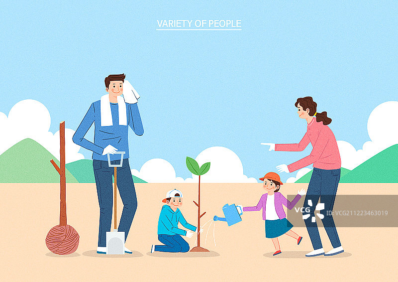 人物插画植树节环境图片素材