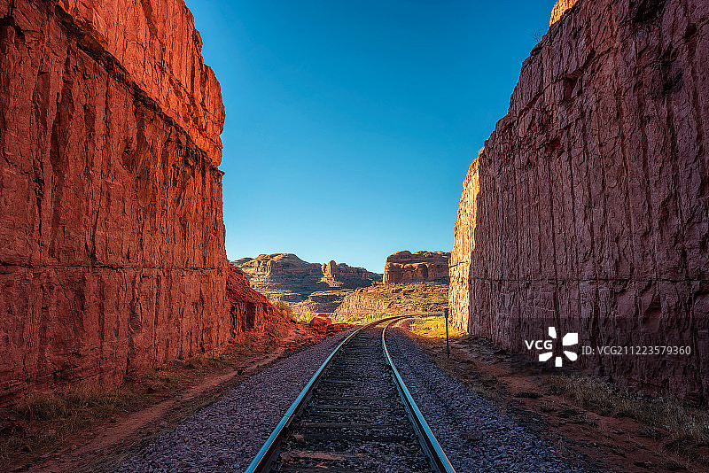 犹他州科罗娜拱门附近的铁路轨道图片素材