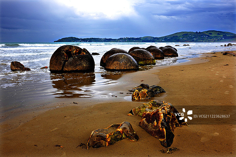 新西兰，摩拉基圆石风光,NewZealand,Moera图片素材