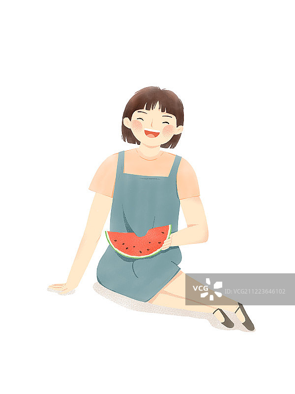 女孩开心吃西瓜图片素材