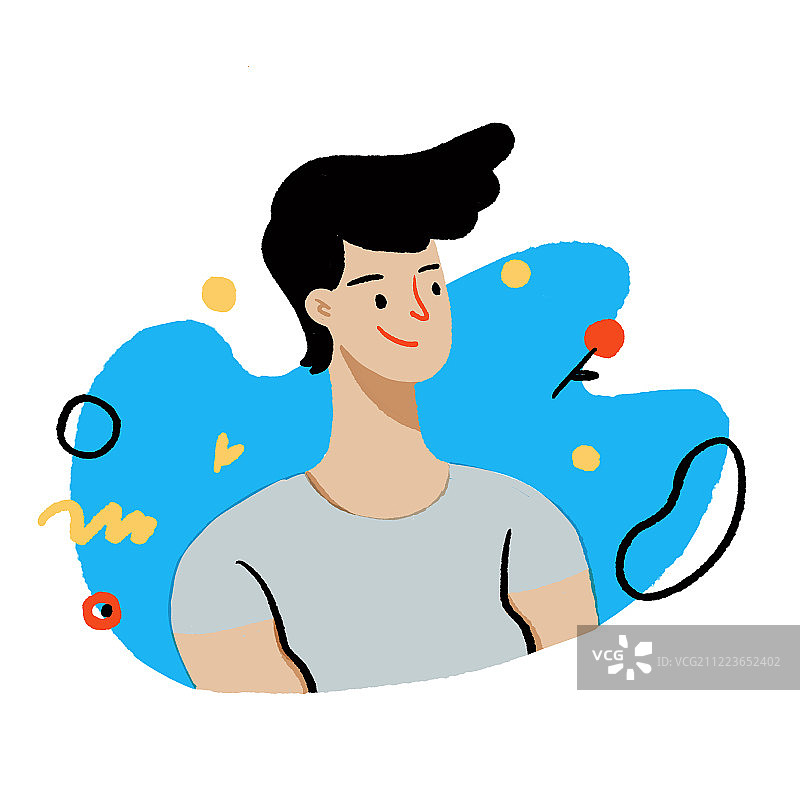 扁平风格时尚插画 短发半身男生图片素材