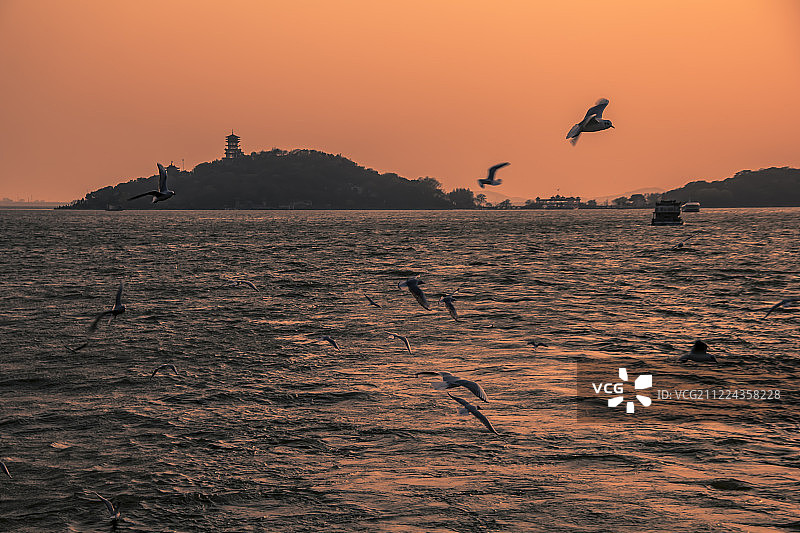 夕阳下的无锡仙山岛图片素材