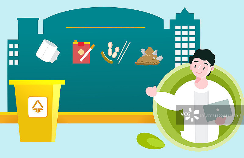 科普图解四大垃圾分类扁平插画图片素材