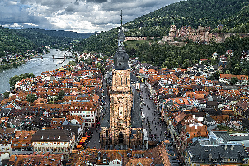 德国 海德堡 古城教堂 航拍图片素材