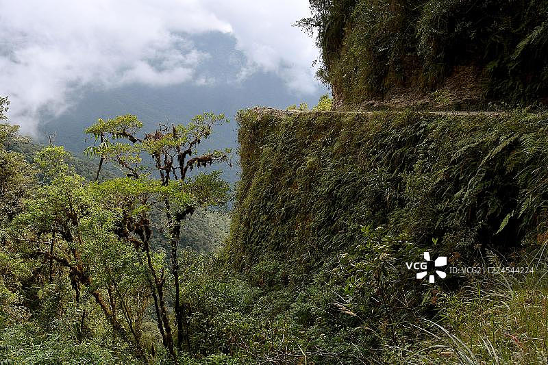死亡之路的陡坡：玻利维亚亚热带风光图片素材