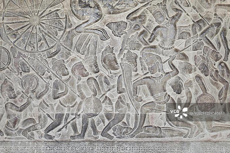 柬埔寨吴哥窟北画廊战斗浮雕图片素材