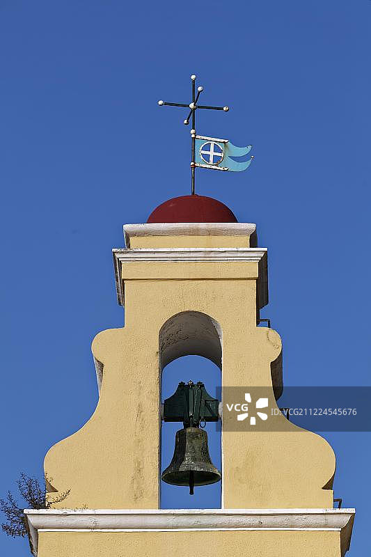 希腊伊奥尼亚群岛科孚岛帕里奥卡斯特里察圣母玛利亚修道院钟楼图片素材