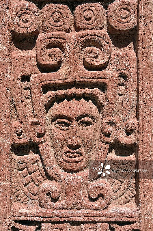 霍奇卡尔科遗址博物馆的石碑，细节图，位于墨西哥莫雷洛斯州库埃纳瓦卡，中美洲图片素材