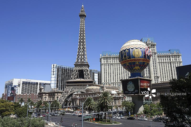 拉斯维加斯大道南段：巴黎拉斯维加斯酒店和埃菲尔铁塔图片素材