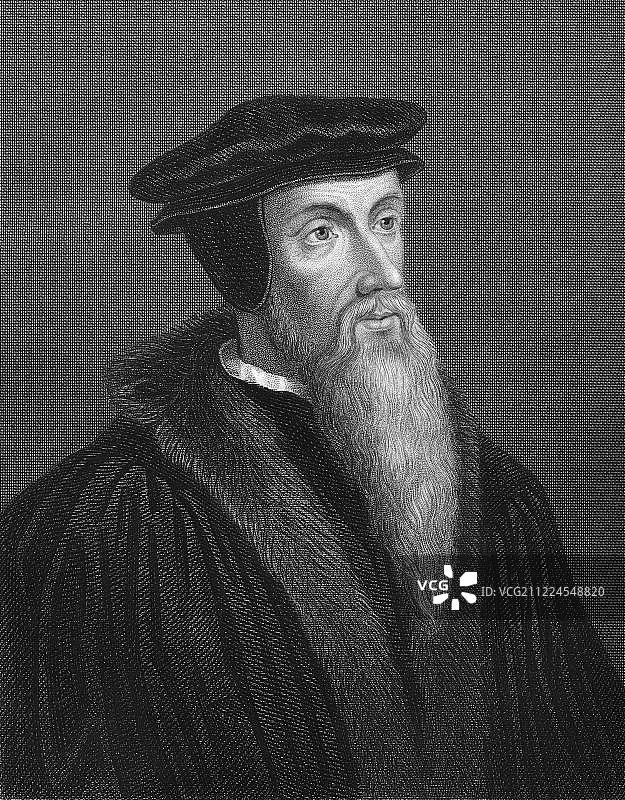 约翰·加尔文钢版雕刻（约1860年）图片素材