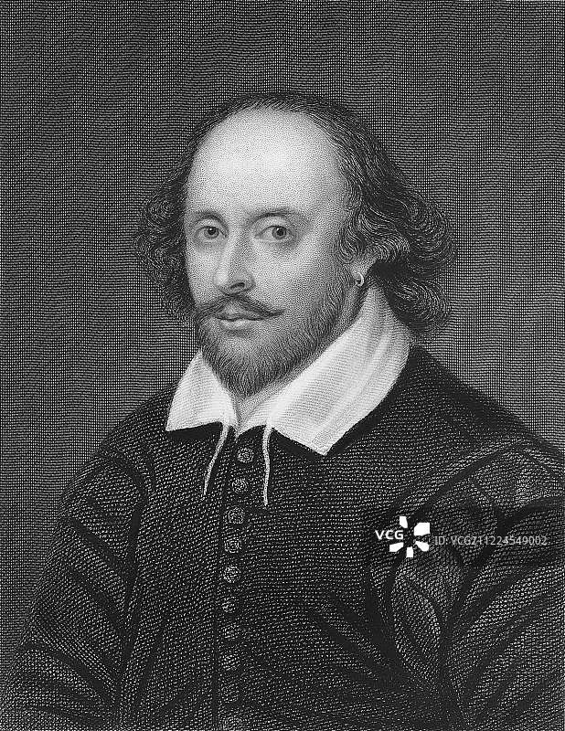 威廉·莎士比亚肖像，英国剧作家、诗人和演员图片素材