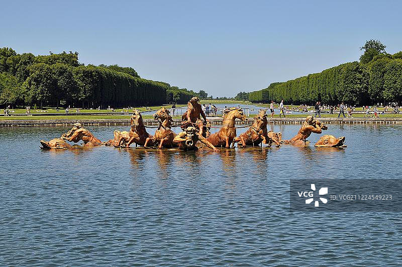 凡尔赛宫阿波罗喷泉与太阳战车，联合国教科文组织世界遗产，法国伊夫林省凡尔赛图片素材