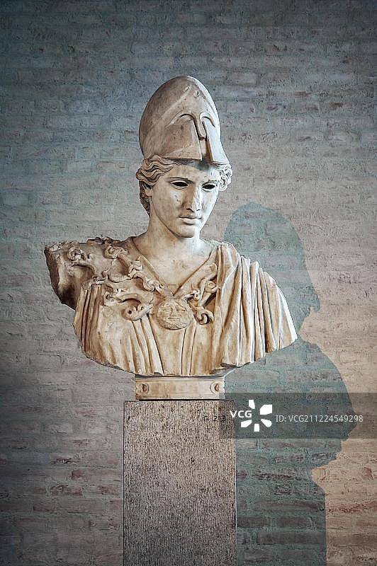 雅典娜半身像，雕塑家克雷西拉斯，迪奥梅德斯大厅，Glyptothek雕塑博物馆，慕尼黑，巴伐利亚，德国，欧洲图片素材