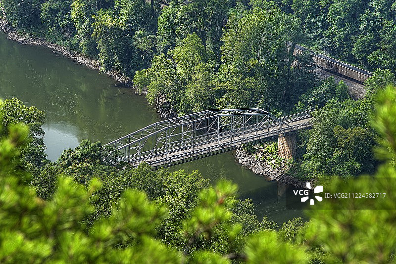 河流上的桥梁鸟瞰图图片素材