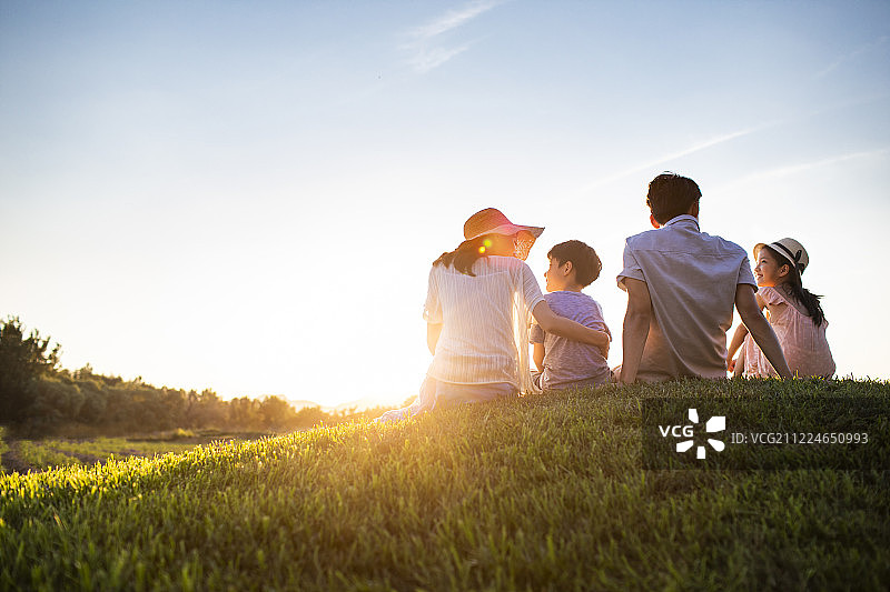 年轻家庭在草地上图片素材