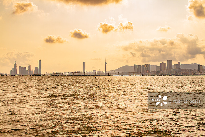 澳门水岸霞光景色图片素材