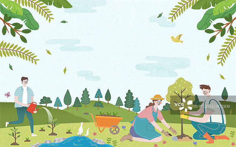 植樹節平面插圖背景图片素材