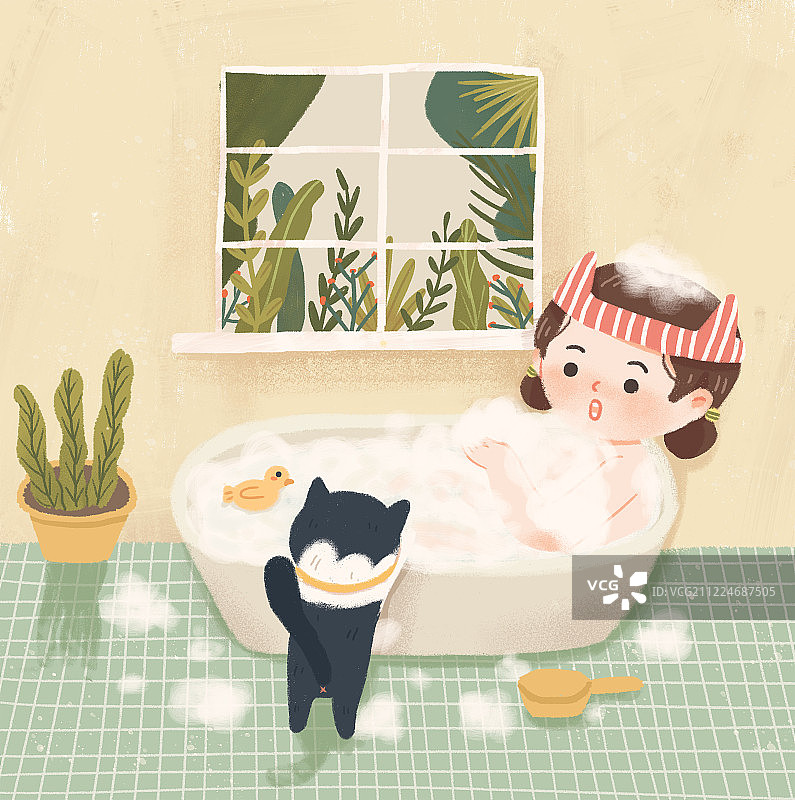 少女与猫的日常图片素材