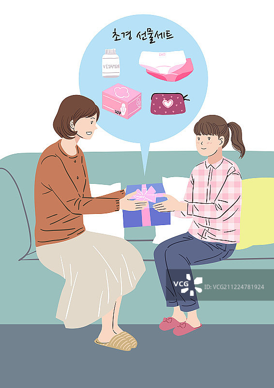 女性月经期，月经痉挛，健康护理，母亲，女儿图片素材