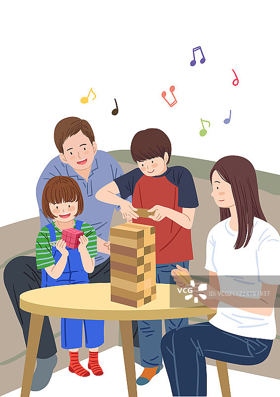 幸福的一家人玩层层叠游戏图片素材