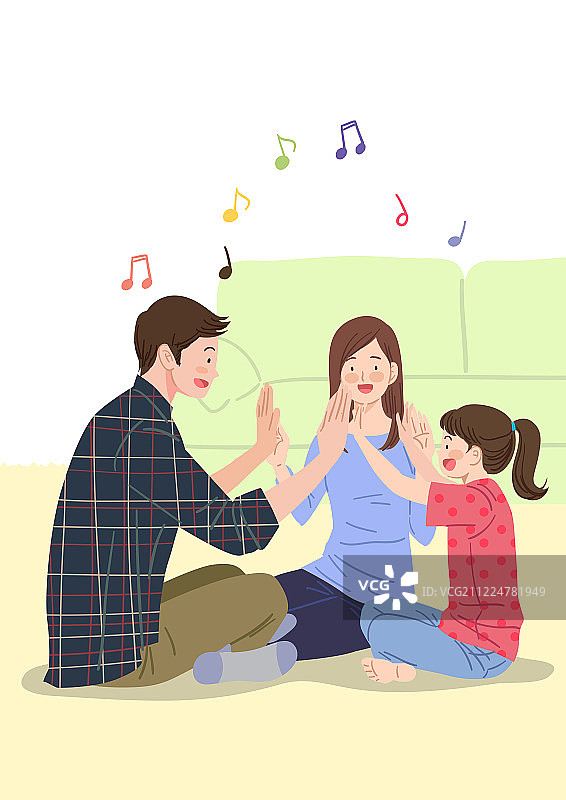 家庭，幸福，团聚，父母，孩子，快乐，音符，爸爸，女儿，妈妈图片素材