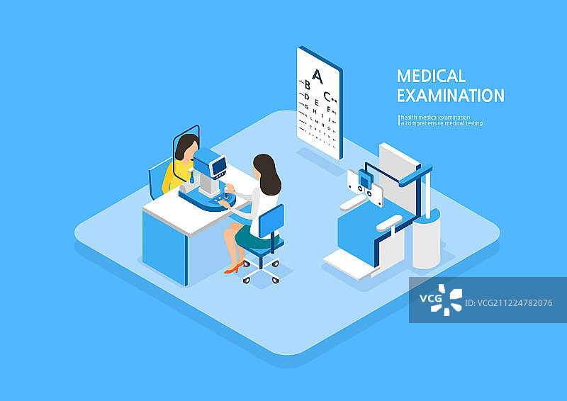 医疗实践、医疗保健、健康检查、医院、病人、检查2.5D眼科医生图片素材