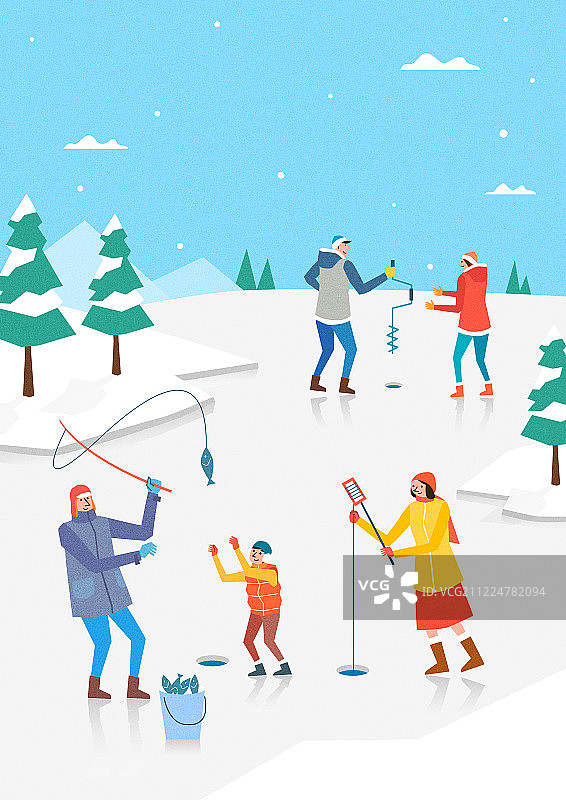 冬季休闲活动：冰钓图片素材