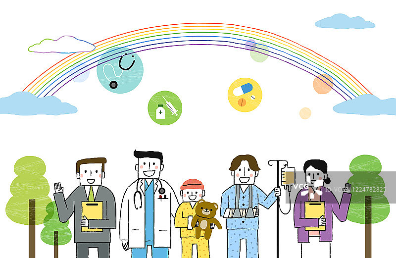 社会福利：希望、人民、社区、医生、护士、病人、彩虹、保险代理图片素材