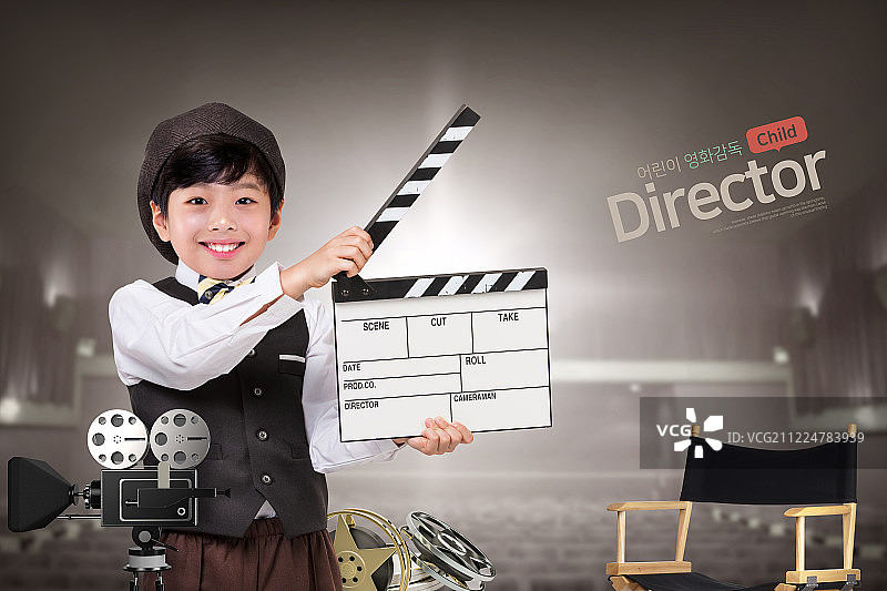 儿童教育：小学生、未来希望、职业与电影导演图片素材