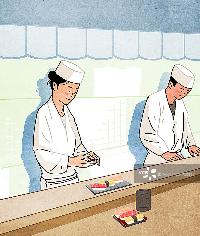 生活方式：人物，职业，青年，专业工作，厨师，制服，女性，寿司，日本料理图片素材