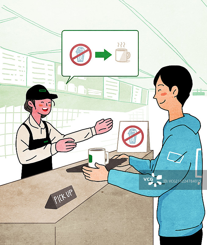 生活方式，活动，环境保护，环境，塑料，咖啡馆，随行杯，杯子，自助餐厅工作人员，收银员图片素材