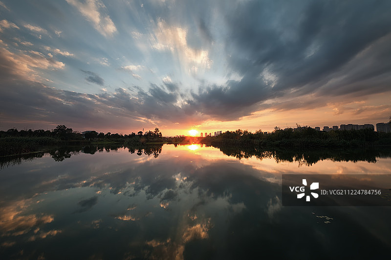洋湖湿地公园日落图片素材