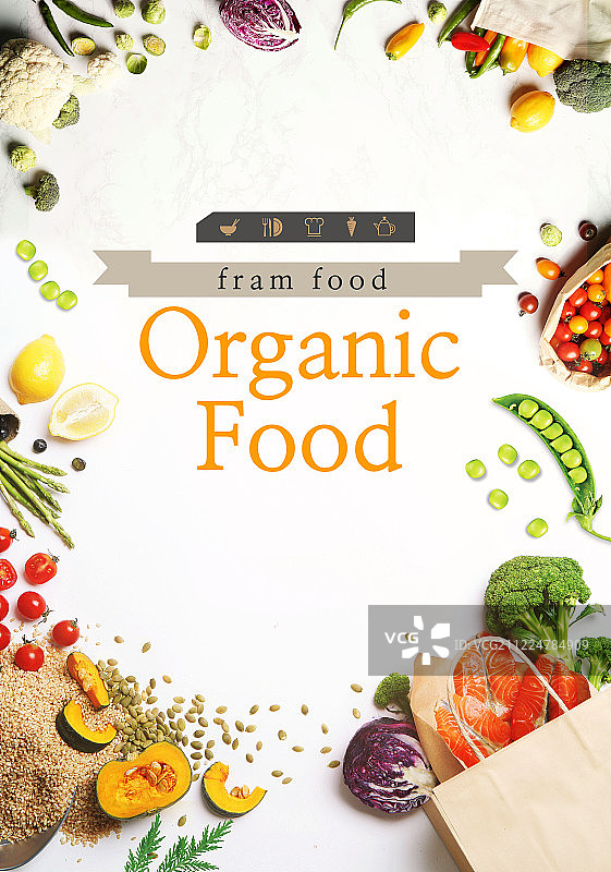 设计编辑：框架、布局、留白、食物、有机蔬菜和水果图片素材