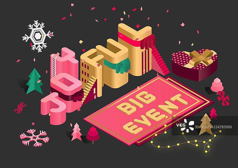 圣诞节、年度活动、商业活动、冬季、排版2.5D图片素材