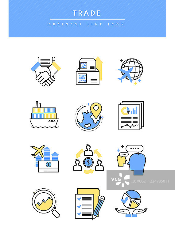 图标，图标设置，线图标，业务，交易，货物，握手，合同，交货，集装箱，汇率图片素材
