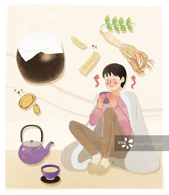 免疫力、医疗保健、冬季、女性、中药、茶杯、人参、感冒图片素材