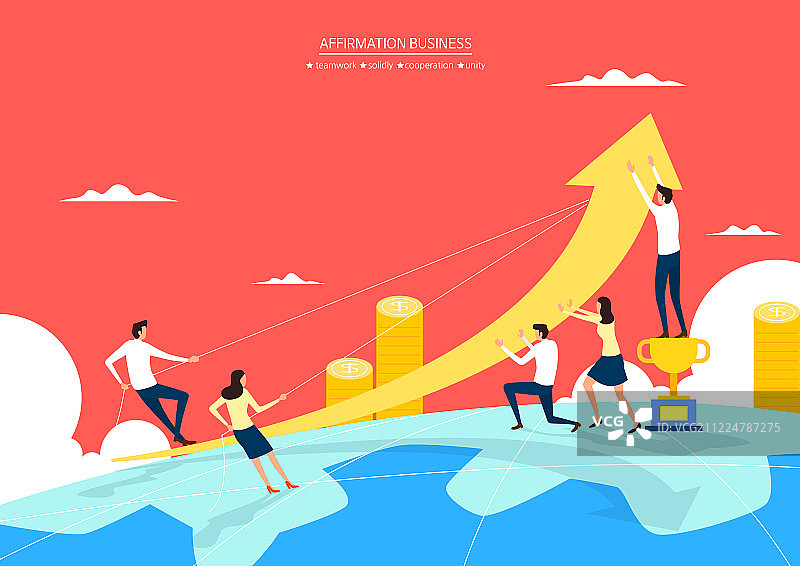 商务、团队合作：商务人士、商业女性、合作、希望、团结图片素材