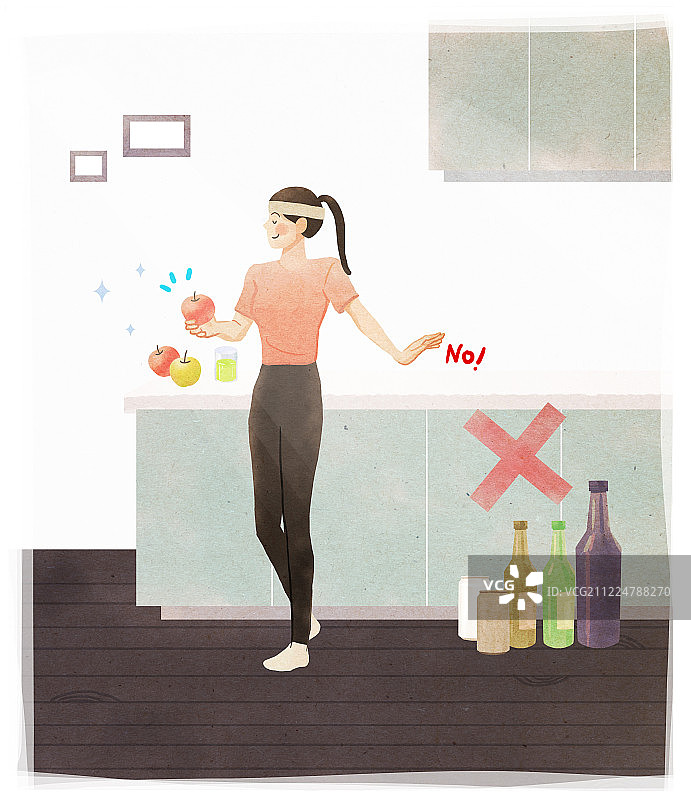 新年决心、成就、生活方式、年轻女人、戒酒、锻炼、水果图片素材