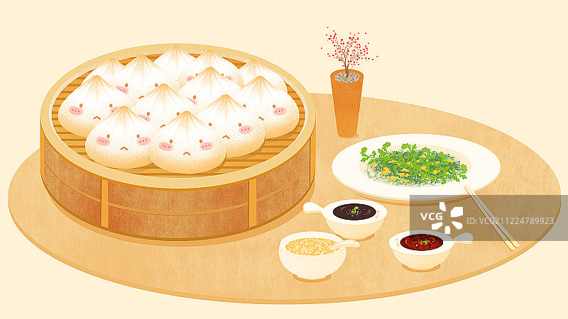 传统美食小笼包可爱插画图片素材