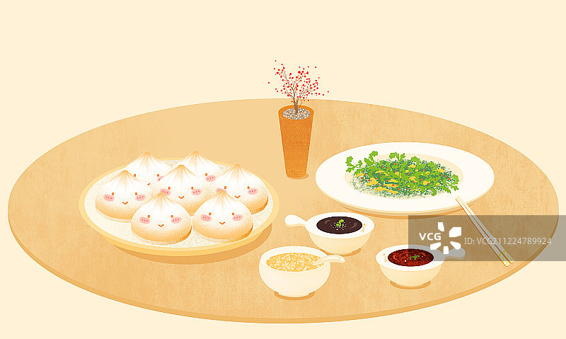 包子传统美食小笼包可爱插画图片素材