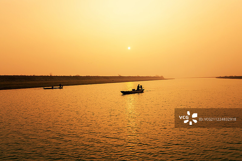 长河落日--池州东至升金湖图片素材