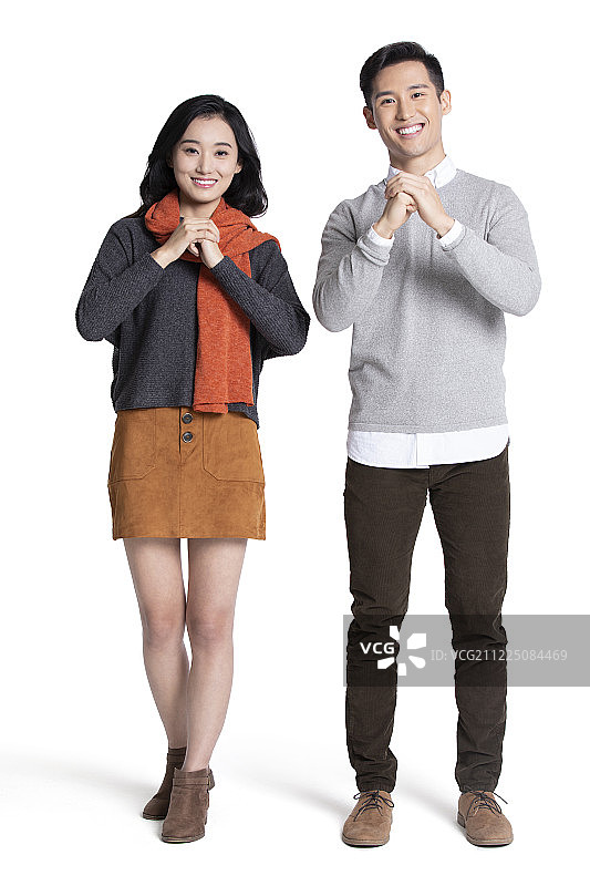 快乐的年轻情侣拜年图片素材