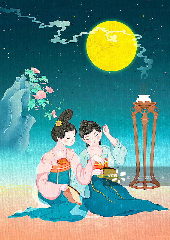 七夕习俗刺绣图片素材