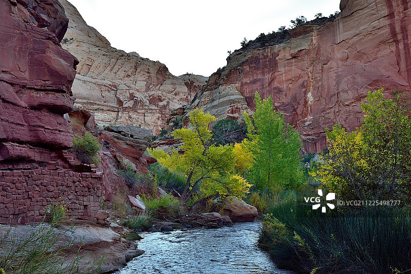 站在弗里蒙特河岸边，眺望水袋褶皱高耸的悬崖峭壁……图片素材