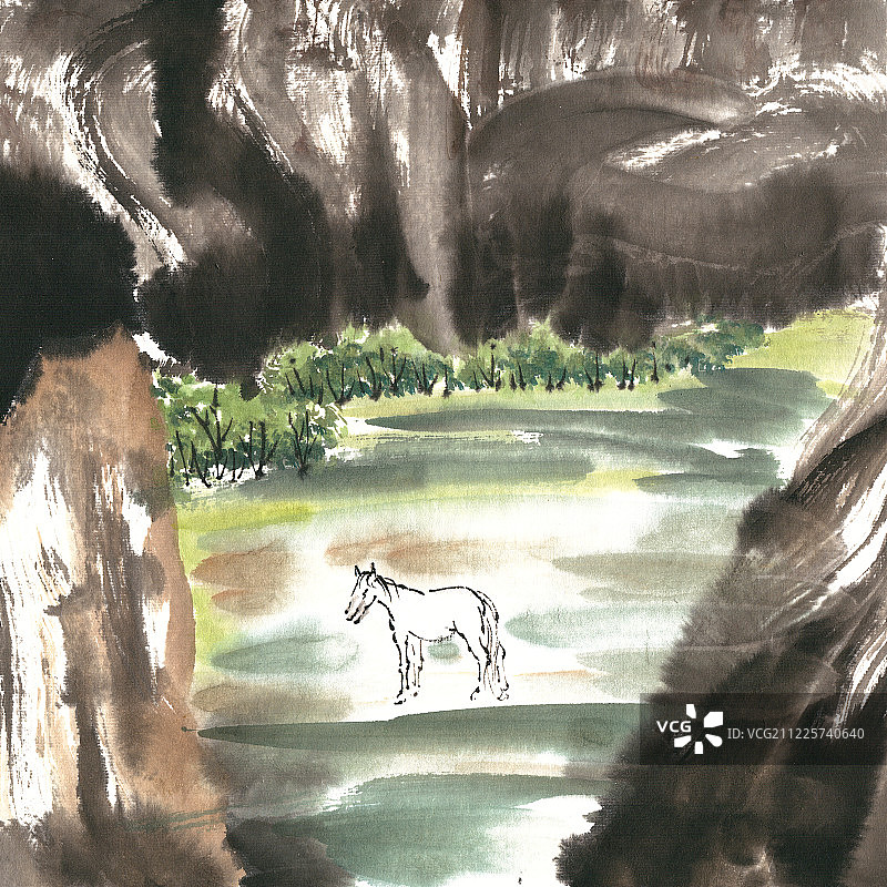 幽谷白马图片素材