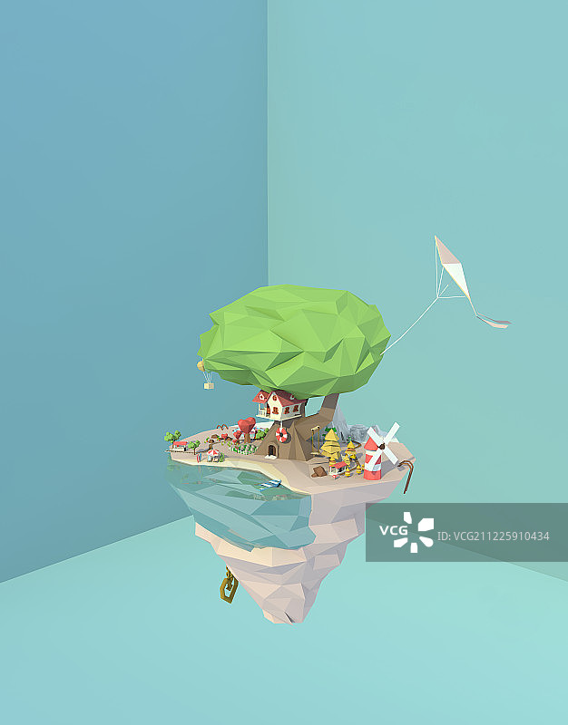 3D漂浮树屋岛图片素材