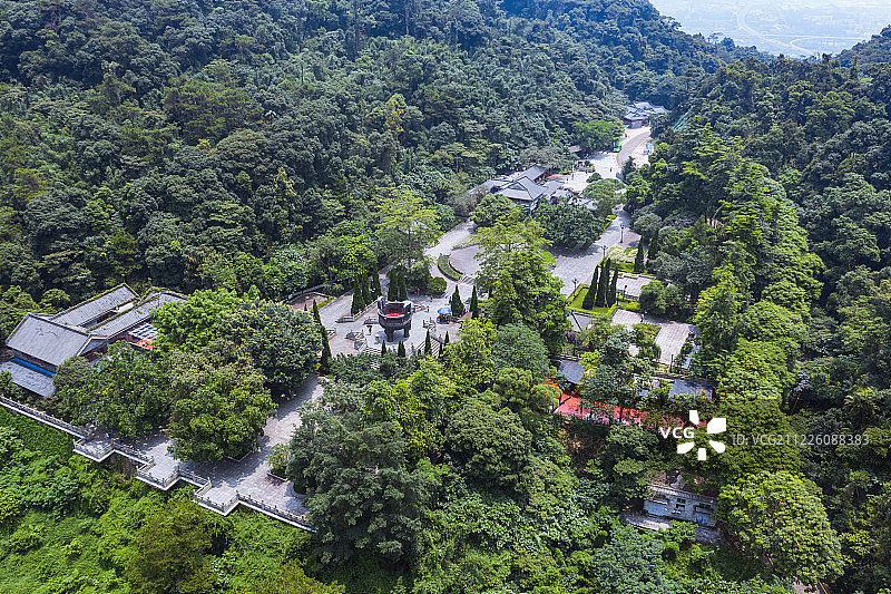 航拍肇庆市鼎湖山风景区内宝鼎园内风光图片素材