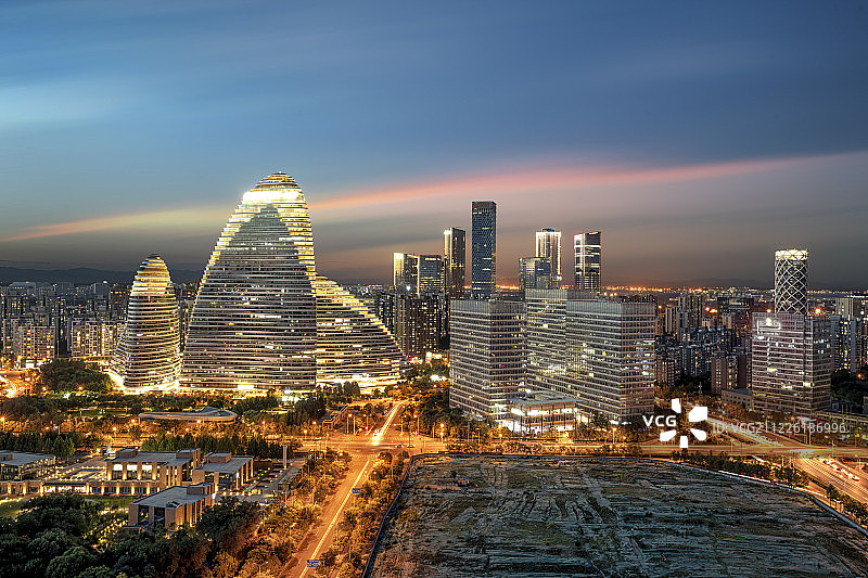 北京望京夜晚城市风光图片素材