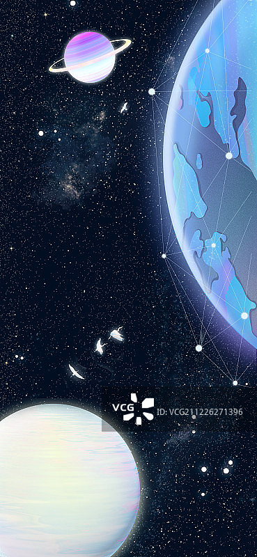 广阔又神秘的宇宙中，地球迎来黎明的曙光插画背景海报图片素材