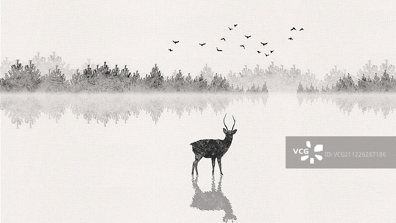 意境水墨山水画图片素材